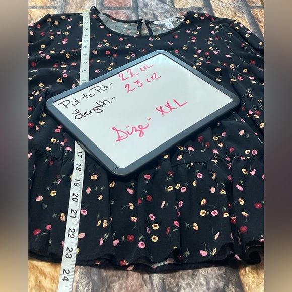 Popsugar Women Floral Babydoll Blouse Long Sleeve Black Sz XXL Fairy Boho Flowy - Picture 10 of 10